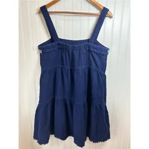Tommy Bahama Navy Blue Tiered Mini Dress Size L 100. % Cotton vacation beach thumbnail 5
