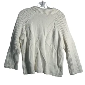 Banana Republic Cream Ribbed Knit Sweater Size XL Cotton Blend Metallic Accents‎ thumbnail 3