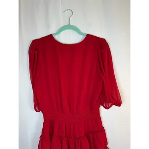 1.STATE Dress Womens M Red V-Neck Tiered Ruffle Midi Party Cocktail thumbnail 9