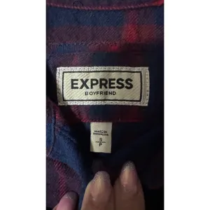 Express Boyfriend Flannel Shirt Womens Small Navy Blue Red‎ Plaid Button Up Top thumbnail 2