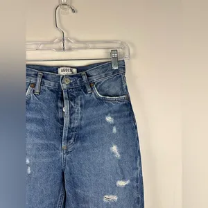 AGOLDE Riley Cropped High Rise Sttraight Leg‎ Distressed Raw Hem Jeans Sz 24 thumbnail 5