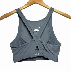 Alo‎ Yoga Warrior Ripped Sports Bra Gray Cross Back Strappy Size S Yoga Gym Chic thumbnail 5