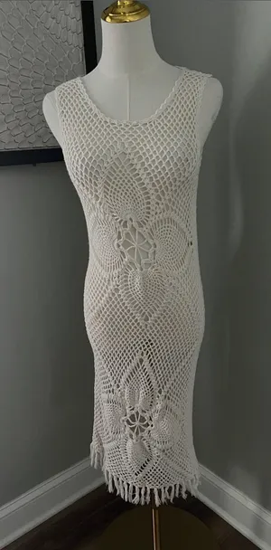 Charlotte Russe Cream Crochet Knit Sleeveless Coverup Dress thumbnail 1