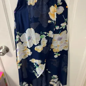 Lace Top Halter High Low Maxi Dress Womens Size Small Navy Blue Floral Wrap Skir thumbnail 3