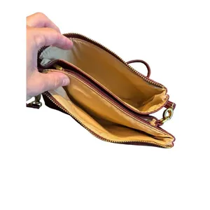 Wine Red faux leather Crossbody Bag With Gold Accents & Adjustable Strap Wine Re thumbnail 8