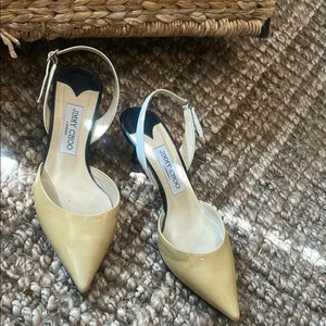 Jimmy Choo Cream Multi-Toned Patent Leather Slingback Heels Size 37.5 thumbnail 2