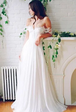 Mingda White Lace Floral Off The Shoulder Wedding Dress thumbnail 1