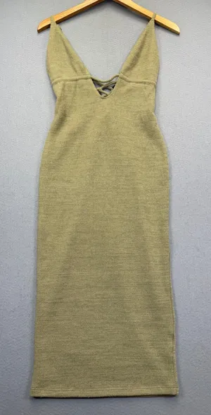 White Fox Boutique Change The Game Midi Dress Sage Green Knit Bodycon Medium NEW thumbnail 1