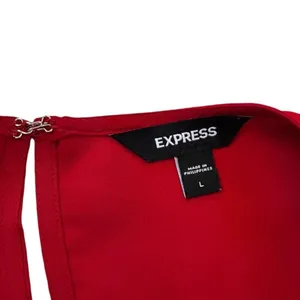 Express Womens Red Front Knot Bishop Sleeve Peplum Blouse Large Solid | 0147 thumbnail 3