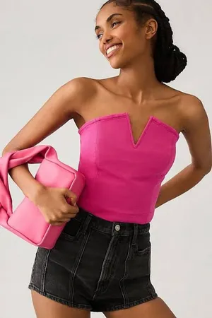MAEVE Strapless V Wire Corset Top GORGEOUS COLOR Size Medium Tube Azalea Pink thumbnail 1
