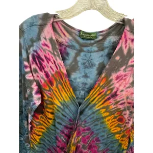 Kathmandu Imports Tie Dye Boho Midi Dress Multicolor Long Sleeve Flowy Indie OS thumbnail 6
