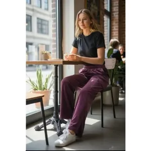 Women Purple Velvet Pants Size L Wide Leg Elastic Waist Lounge Pull-on thumbnail 12