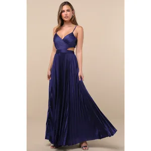 NEW Lulus Got the Glam Navy Blue Pleated Cutout Maxi Dress Formal Party Medium thumbnail 4