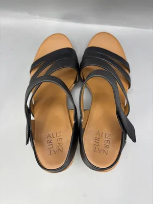 Naturalizer Cynthia Wedge Sandals Womens 9M Black Leather Cork Platform Straps thumbnail 5