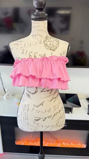Monki Ruffle Frills Bandeau Bikini Top in Pink - Size M (NWT) thumbnail 9