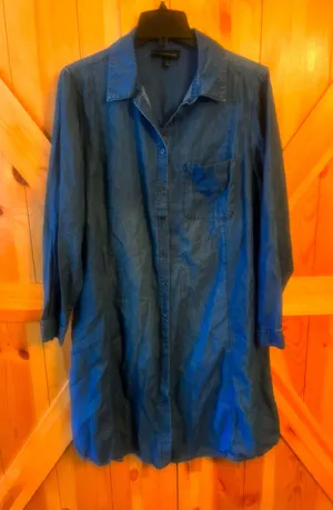 Lane Bryant Blue Button Up Dress size 14 37”long Long Sleeve Pockets thumbnail 1