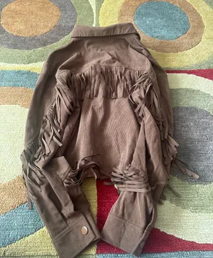 SheIn Light Brown Cropped Corduroy Shacket Shirt Jacket Western Fringe Small thumbnail 5