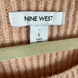 Nine West Womens Pink Ribbed Chevron Sweater Gold Metallic Stripe Cozy Size L thumbnail 5