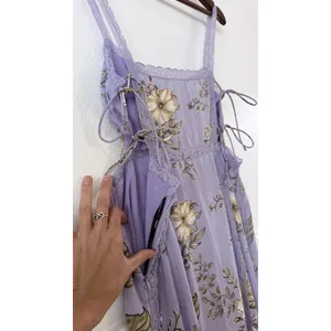Forever 21 Floral Lace Trim Side Tie Midi Dress Lavender Purple Women’s L NWT thumbnail 9