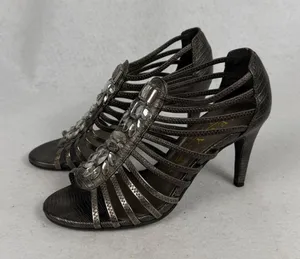 New York Transit Strappy Crystal Heels Women 6M Caged Stiletto Bronze Chic Y2k‎ thumbnail 1