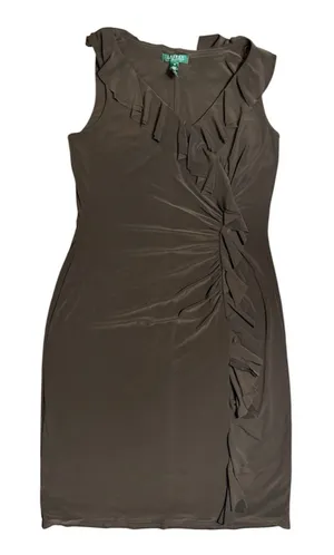 Lauren Ralph Lauren Women's Sleeveless Ruffle Dress Brown 14 thumbnail 1