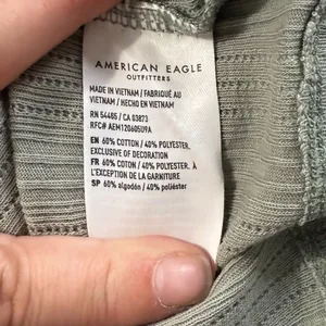 American Eagle Sage Green Ribbed V-Neck Henley Long Sleeve‎ Top Cutie Medium thumbnail 5