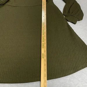 Women's Long Sleeve Medium Olive‎ Green Midi Sweater Dress Ribbed High Waist thumbnail 10