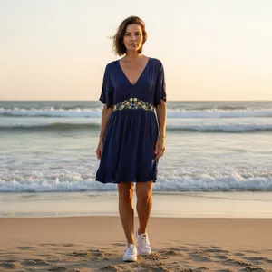 BLOOMCHIC Blue Floral Embroidered V-Neck Dress, Plus 14/16 thumbnail 8