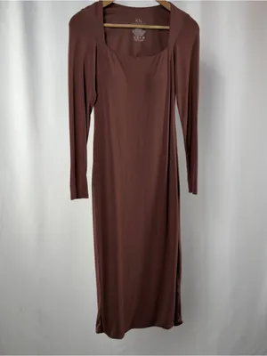 Klassy Network Long Sleeve Square Neck Bodycon‎ Midi Dress in Brown Size Small thumbnail 3