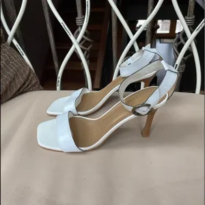 Bruno Valenti Leather Square‎ Toe Stiletto Sandal in White Size 10 thumbnail 8