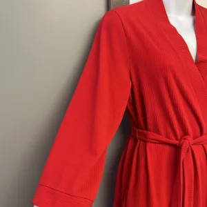 Vintage Vanity Fair Vibrant Red Full-Length Ribbed Wrap V-Neck Robe with Belt-Sm thumbnail 5