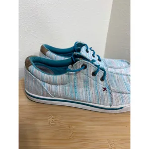 Hooey by‎ Twisted X Women's Lopers Shoes 8M Kicks Blue White Striped Textile Moc thumbnail 2