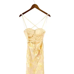 Lulus Nantessa Light Yellow Floral Applique Lace-Up Maxi Dress size XS NWT thumbnail 5