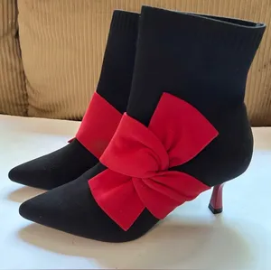 Vivaia Athena Pointed-Toe Ankle Heel Boots Black Ruby Red 39.5 US 8.5 thumbnail 2