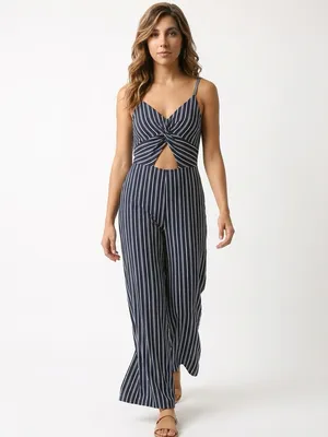 Hollister Navy & White Vertical-Striped Knot Waist Jumpsuit thumbnail 2