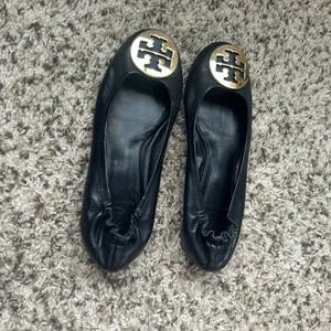 Tory Burch Black Flats with Gold Logo thumbnail 2