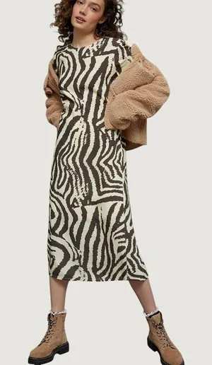 Corey Lynn Calter Size M Anthropologie Zebra Print Midi Shift Dress Brown Cream thumbnail 1
