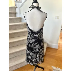 Vintage Y2K Fairy Whimsygoth Boho Black Grey Floral Halter Babydoll Slip Dress thumbnail 4