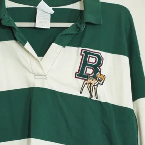 Disney‎ Bambi Cropped Rugby Shirt Womens Large Green White Striped Long Sleeve thumbnail 2