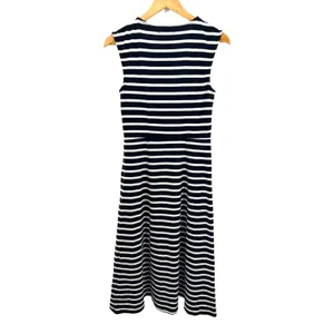 J.Crew XS Black White Striped Sleeveless Cotton A-Line Midi Dress Minimalist thumbnail 3