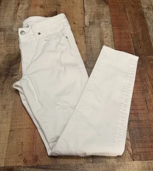 American Eagle Wmns White Denim Ripped Skinny Jeans Sz 32 Closet Staple Stretch thumbnail 1