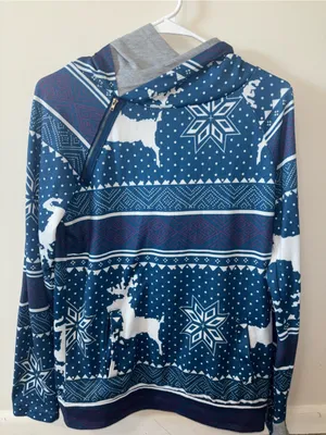 Women’s Blue Holiday Reindeer Hoodie Sweater thumbnail 1