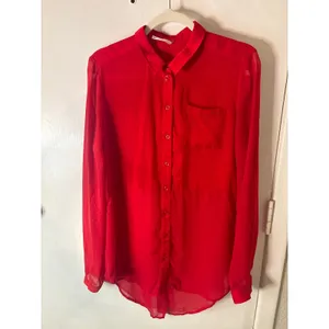 Free People Sheer Button Down Red Blouse M Cherry Girl Boho Coquette Holiday thumbnail 5