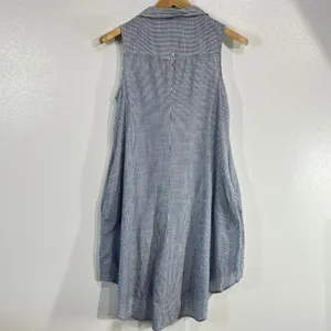 Zara Basic Striped Button Down Tunic Dress XS Blue‎ White Cotton Sleeveless Boho Blue thumbnail 3