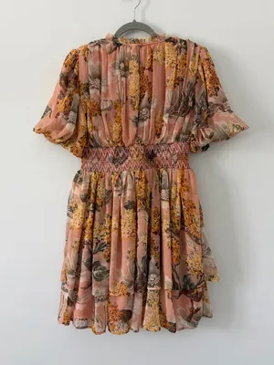 Anthropologie Not So Serious Amaranth Puff Sleeve Floral Tiered Boho Mini Dress thumbnail 3