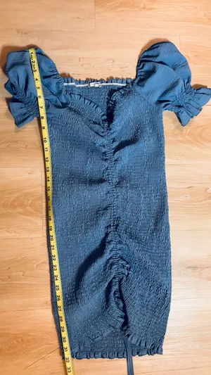 Blue Smocked Puff Sleeve Mini Dress | Cottagecore Coquette AestheticThe Keyword Heavy: XL Blue Denim-Look Ruched Bodycon Dress |p thumbnail 5