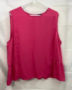 The Limited‎ women's hot pink sleeveless basic ruffle button neck blouse casual thumbnail 1