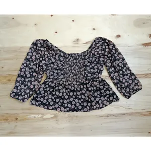 American Eagle Women's Floral Long Sleeve Peplum Top Size Large Smocked Blouse thumbnail 7
