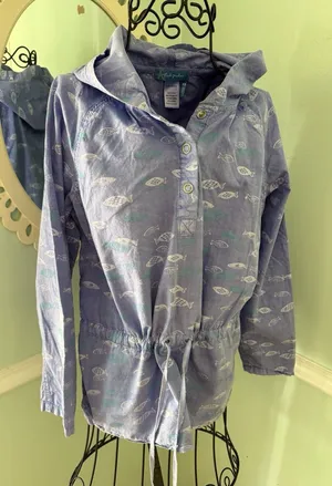 Fresh Produce Women's Size Small Purple Tiny Fish Broadcloth Andorak‎ Top Jacket thumbnail 1