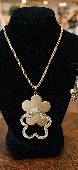 Lucky You 2Pc Clover Sterling Silver Pendant Chain Necklace Atq. Gold thumbnail 1